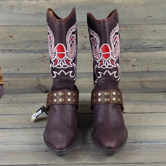 Women's Dingo City Limits Harness Boots  Embroidered Design Brown - Picture 4 of 8